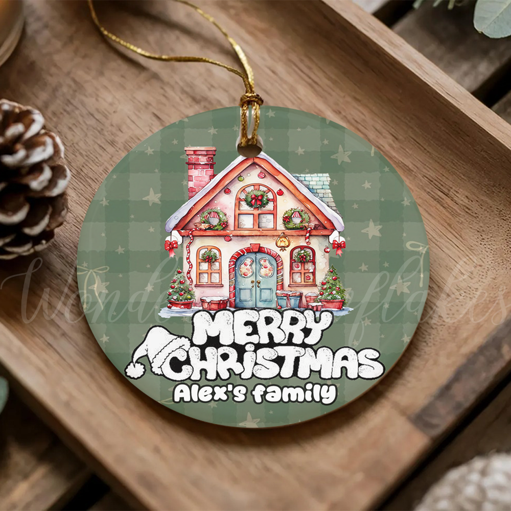 Personalized "Merry Christmas" Family Home Ornament – Custom Cozy Plaid Keepsake