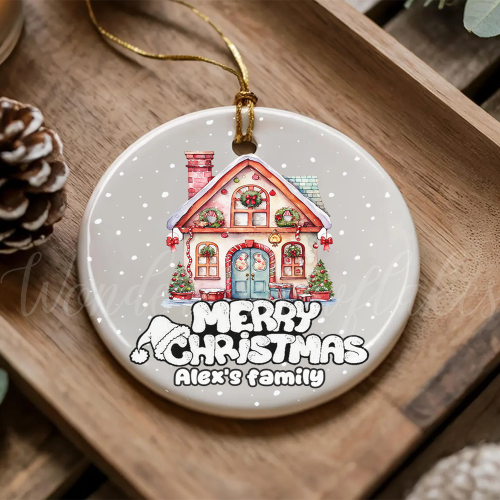 Personalized "Merry Christmas" Family Home Ornament – Custom Storybook House Keepsake