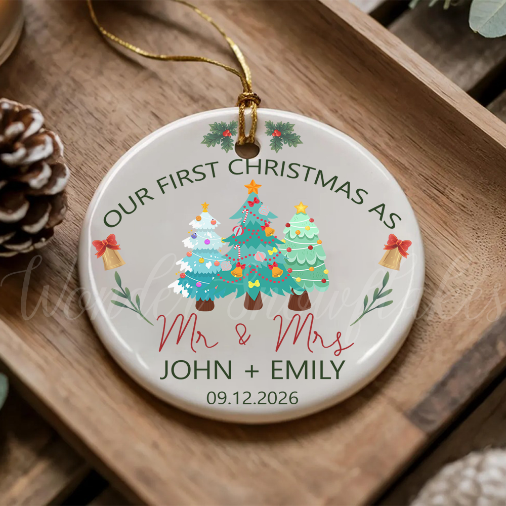 Personalized "Our First Christmas As Mr. & Mrs." Ornament – Custom Decorated Trees Newlywed Keepsake