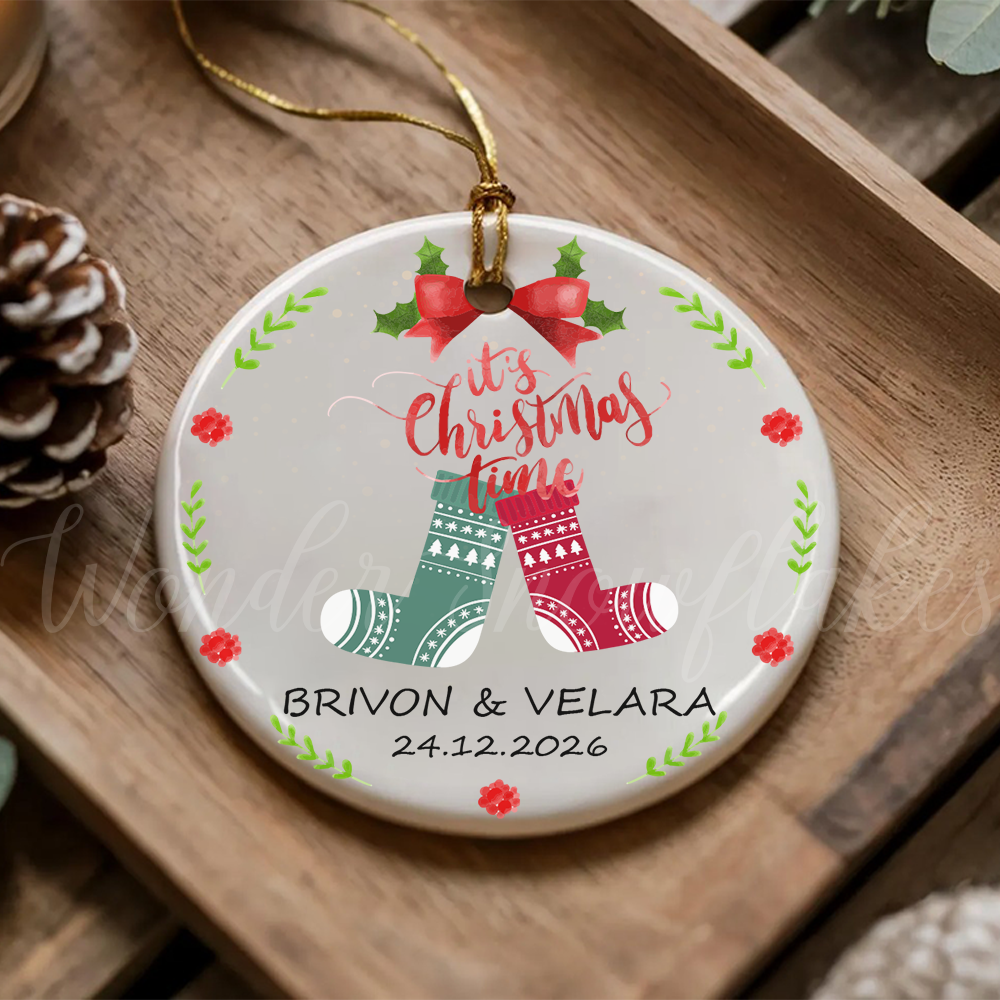 Personalized "It's Christmas Time" Cozy Socks Ornament – Custom Couples & Anniversary Keepsake