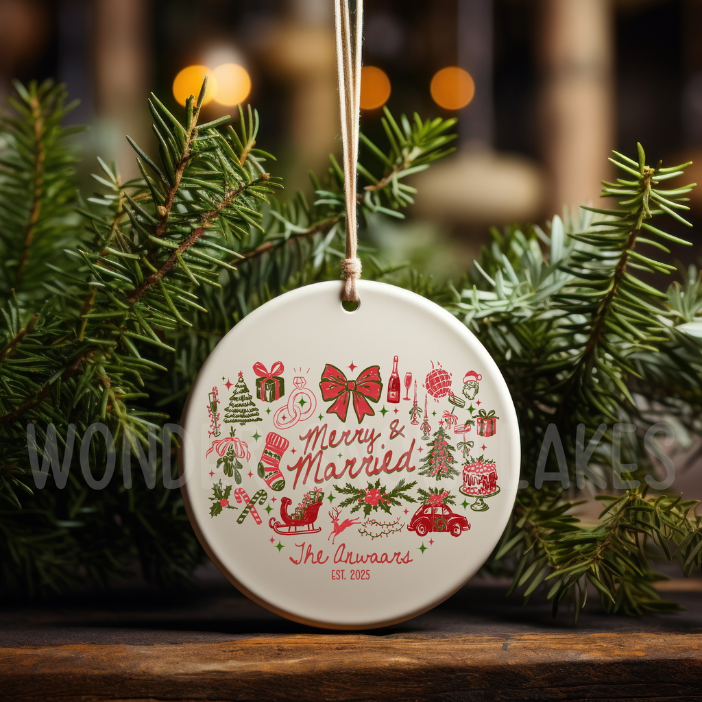 Personalized "Merry & Married" First Christmas Ornament – Custom Newlywed Keepsake