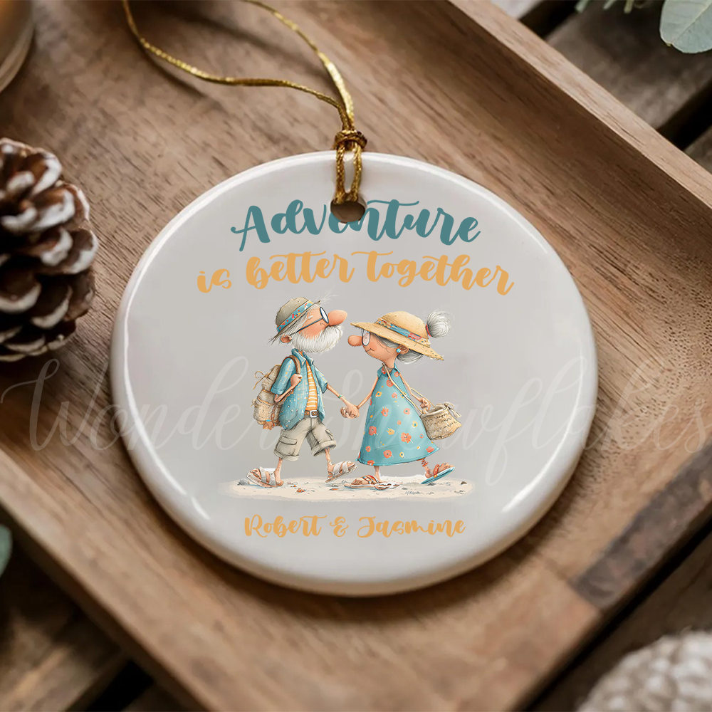 Personalized "Adventure is Better Together" Couple Ornament – Custom Travel & Anniversary Keepsake