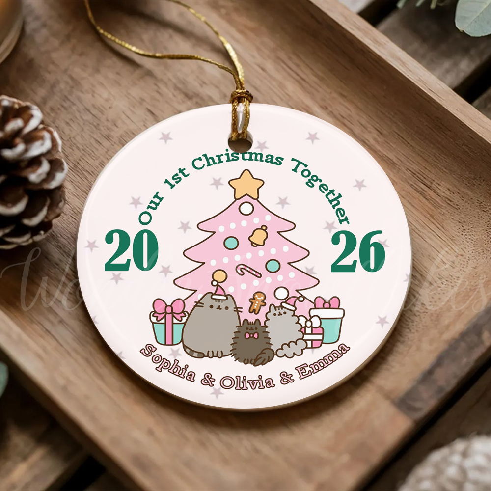 Personalized "Our 1st Christmas Together" Kawaii Cats Ornament – Custom Keepsake for Best Friends, Sisters, or Roommates