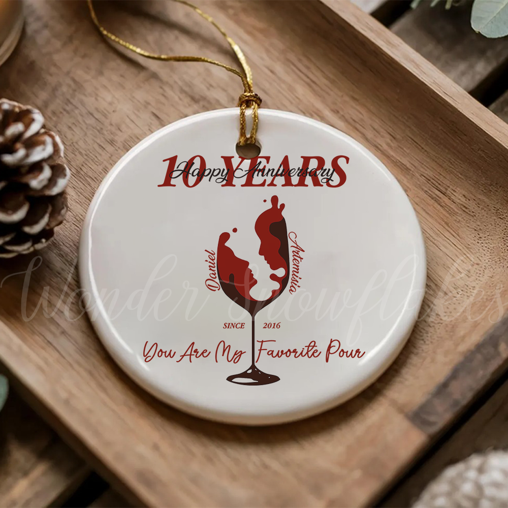 Personalized "My Favorite Pour" Wine Lovers Anniversary Ornament – Custom Couple's Keepsake