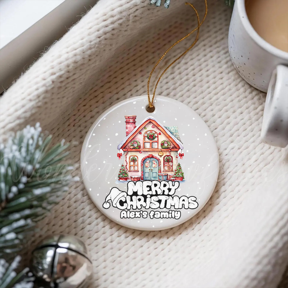 Personalized "Merry Christmas" Family Home Ornament – Custom Storybook House Keepsake