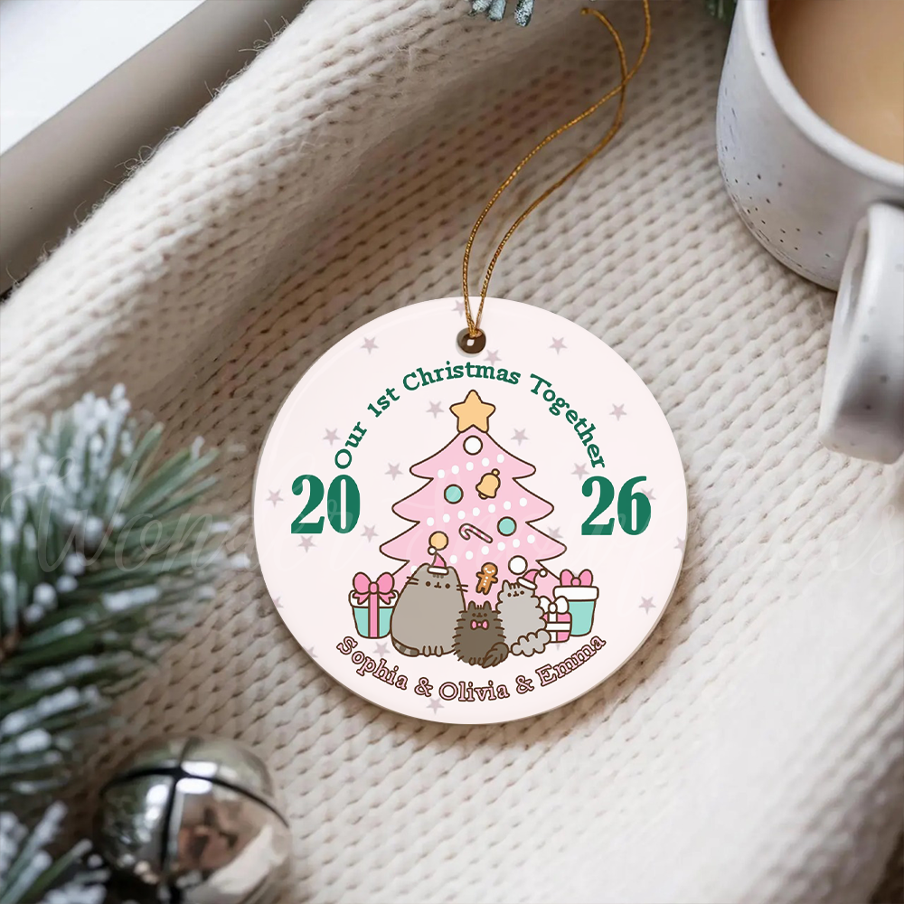 Personalized "Our 1st Christmas Together" Kawaii Cats Ornament – Custom Keepsake for Best Friends, Sisters, or Roommates