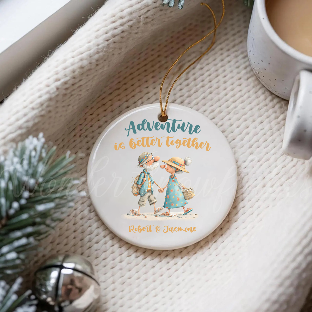 Personalized "Adventure is Better Together" Couple Ornament – Custom Travel & Anniversary Keepsake