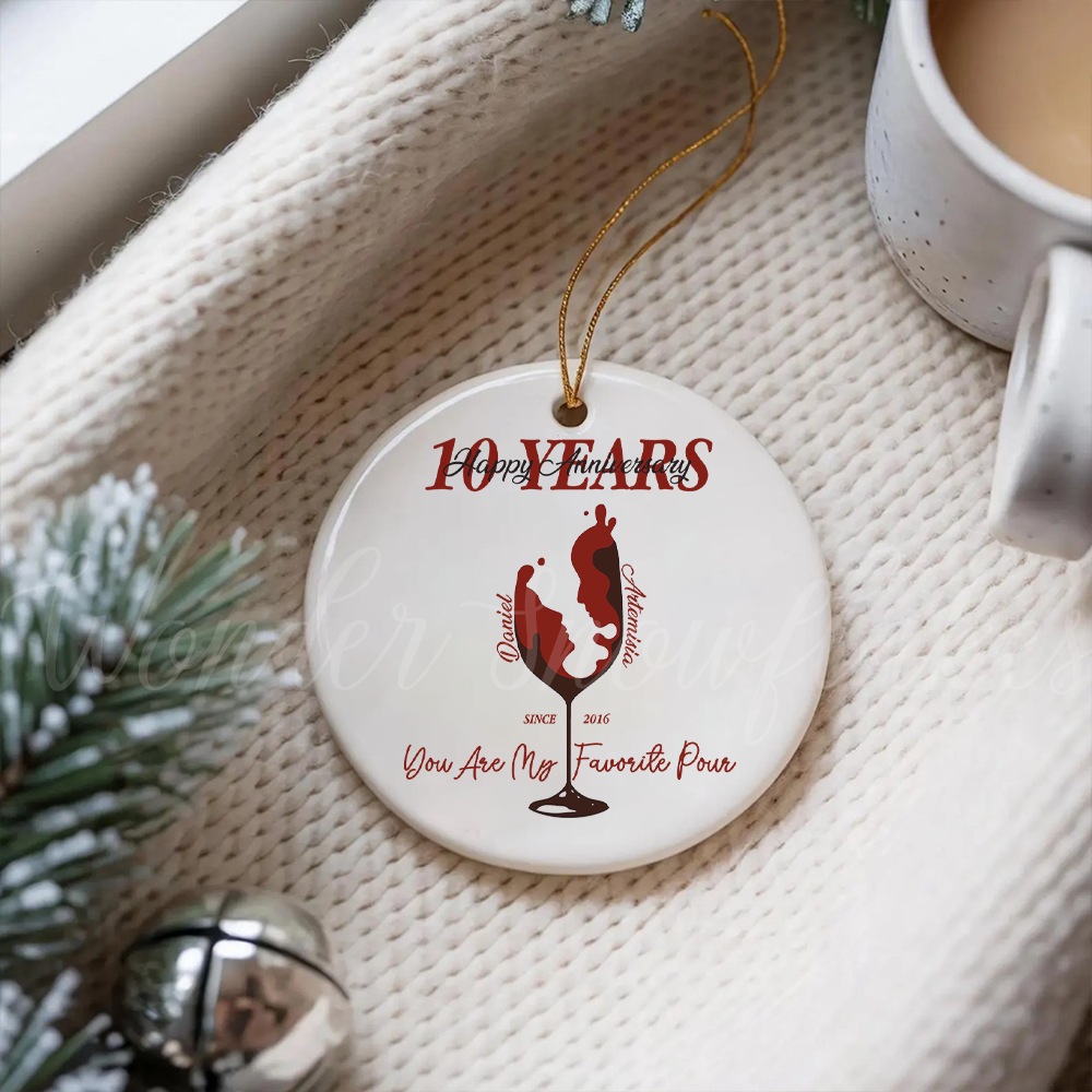 Personalized "My Favorite Pour" Wine Lovers Anniversary Ornament – Custom Couple's Keepsake