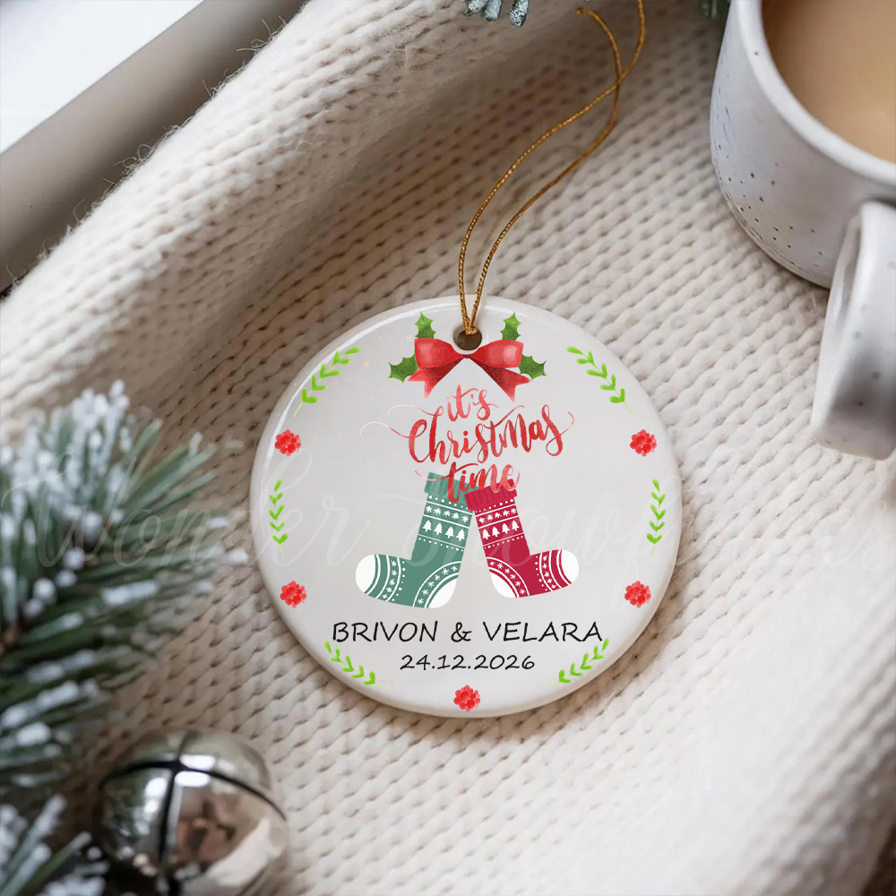 Personalized "It's Christmas Time" Cozy Socks Ornament – Custom Couples & Anniversary Keepsake