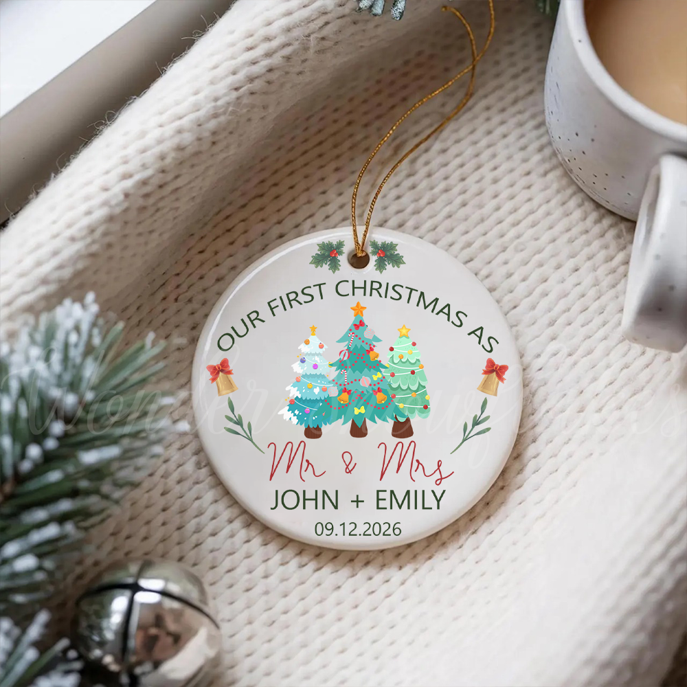 Personalized "Our First Christmas As Mr. & Mrs." Ornament – Custom Decorated Trees Newlywed Keepsake