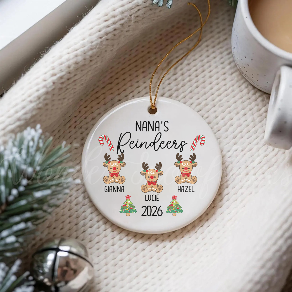 Personalized "Nana's Reindeers" Keepsake Ornament – Custom Grandkids Christmas Tree Decoration
