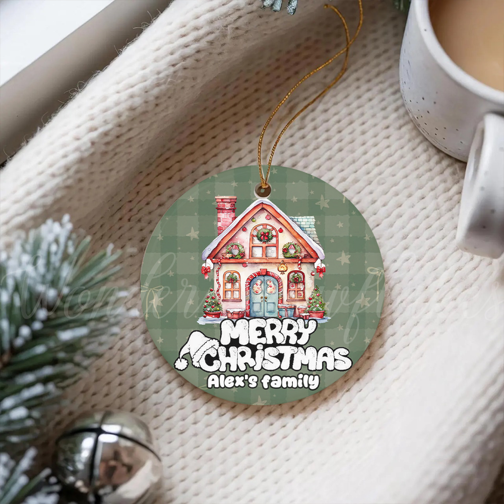 Personalized "Merry Christmas" Family Home Ornament – Custom Cozy Plaid Keepsake