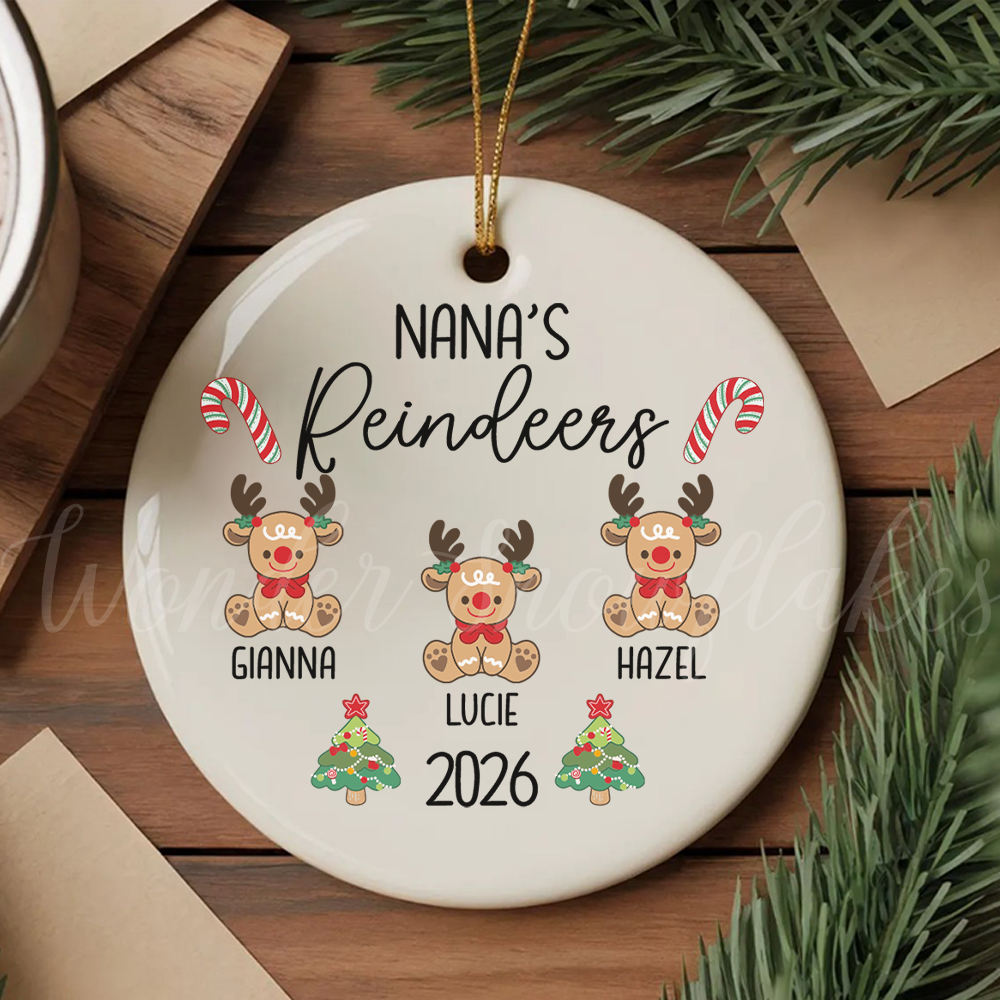 Personalized "Nana's Reindeers" Keepsake Ornament – Custom Grandkids Christmas Tree Decoration