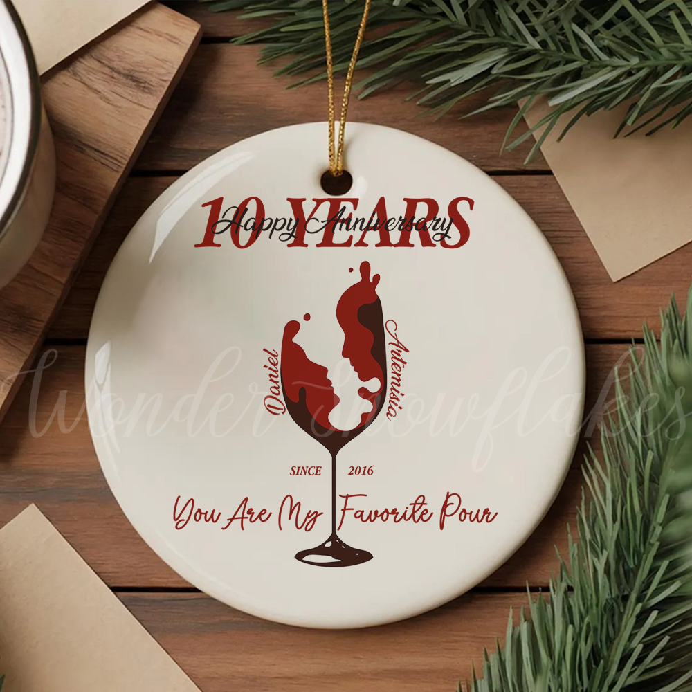 Personalized "My Favorite Pour" Wine Lovers Anniversary Ornament – Custom Couple's Keepsake