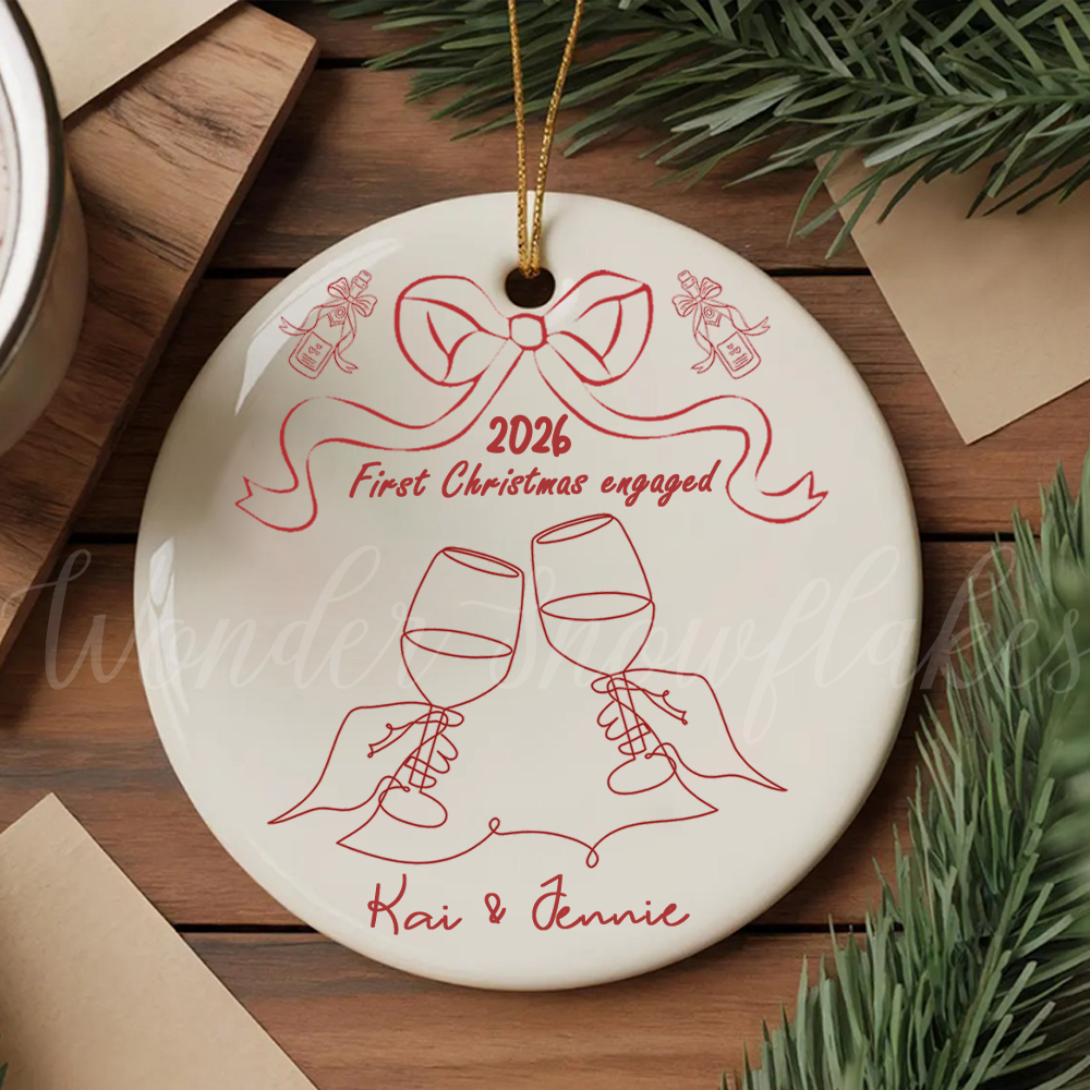 Personalized "First Christmas Engaged" Ornament – Custom Elegant Line Art Couples Keepsake