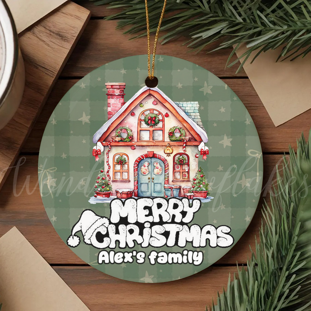 Personalized "Merry Christmas" Family Home Ornament – Custom Cozy Plaid Keepsake