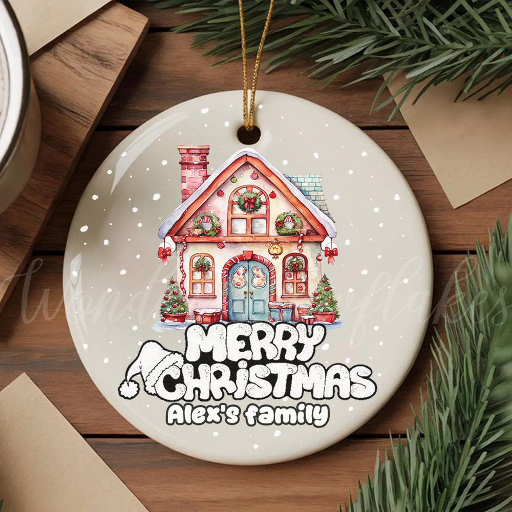 Personalized "Merry Christmas" Family Home Ornament – Custom Storybook House Keepsake