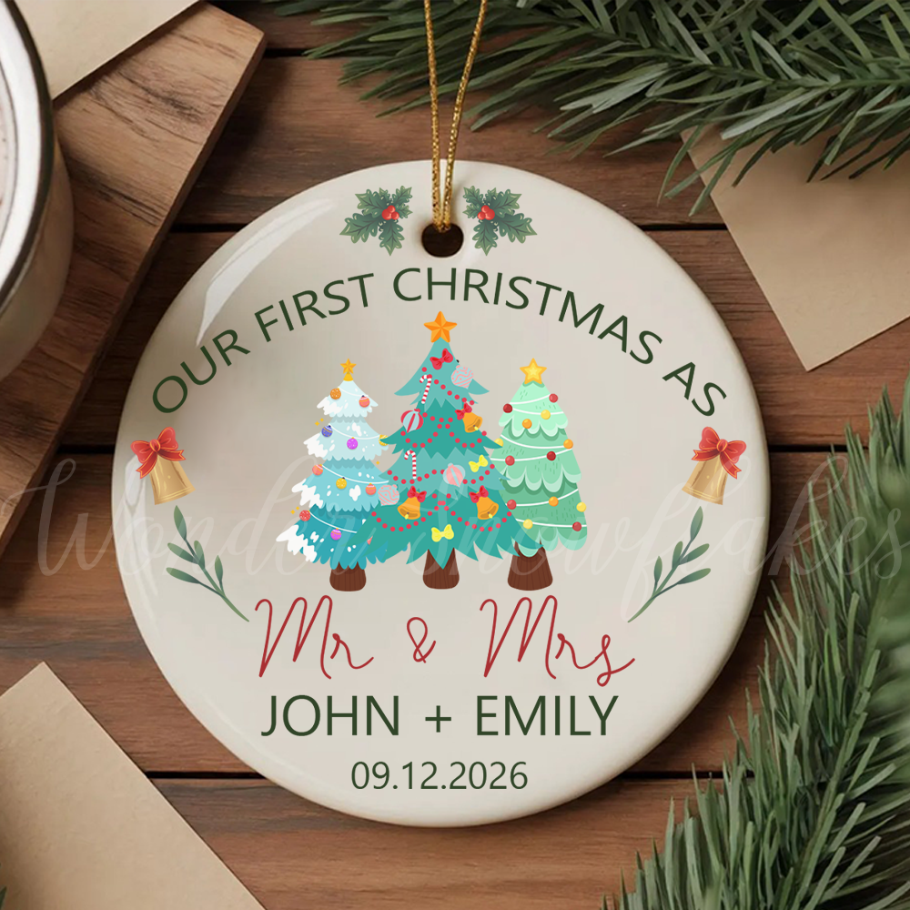 Personalized "Our First Christmas As Mr. & Mrs." Ornament – Custom Decorated Trees Newlywed Keepsake