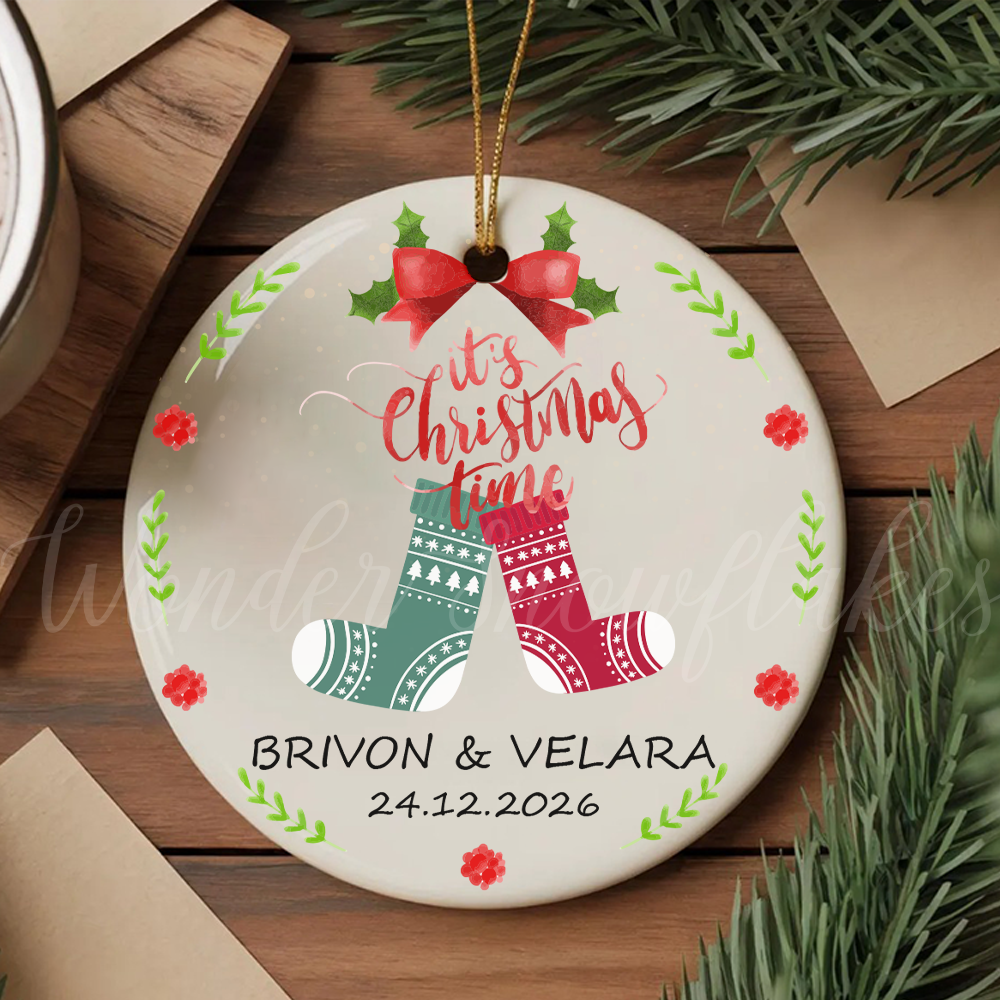 Personalized "It's Christmas Time" Cozy Socks Ornament – Custom Couples & Anniversary Keepsake