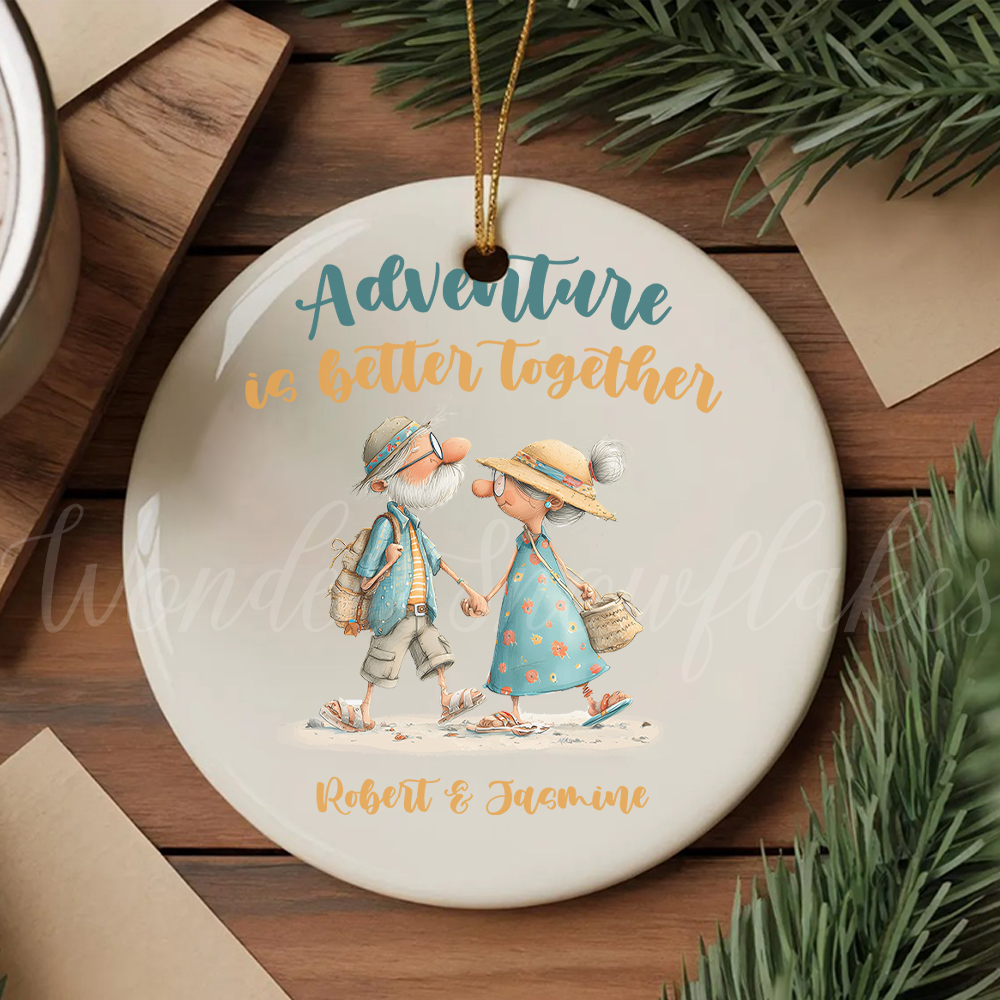 Personalized "Adventure is Better Together" Couple Ornament – Custom Travel & Anniversary Keepsake