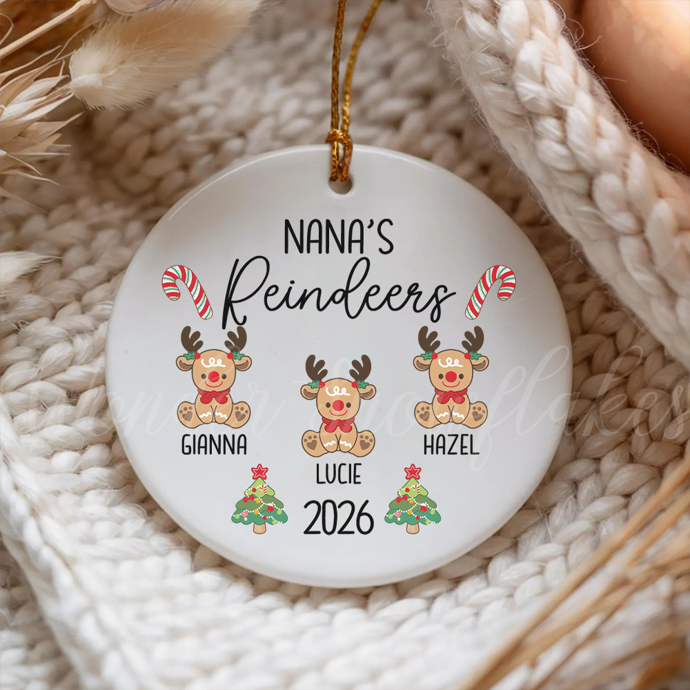 Personalized "Nana's Reindeers" Keepsake Ornament – Custom Grandkids Christmas Tree Decoration