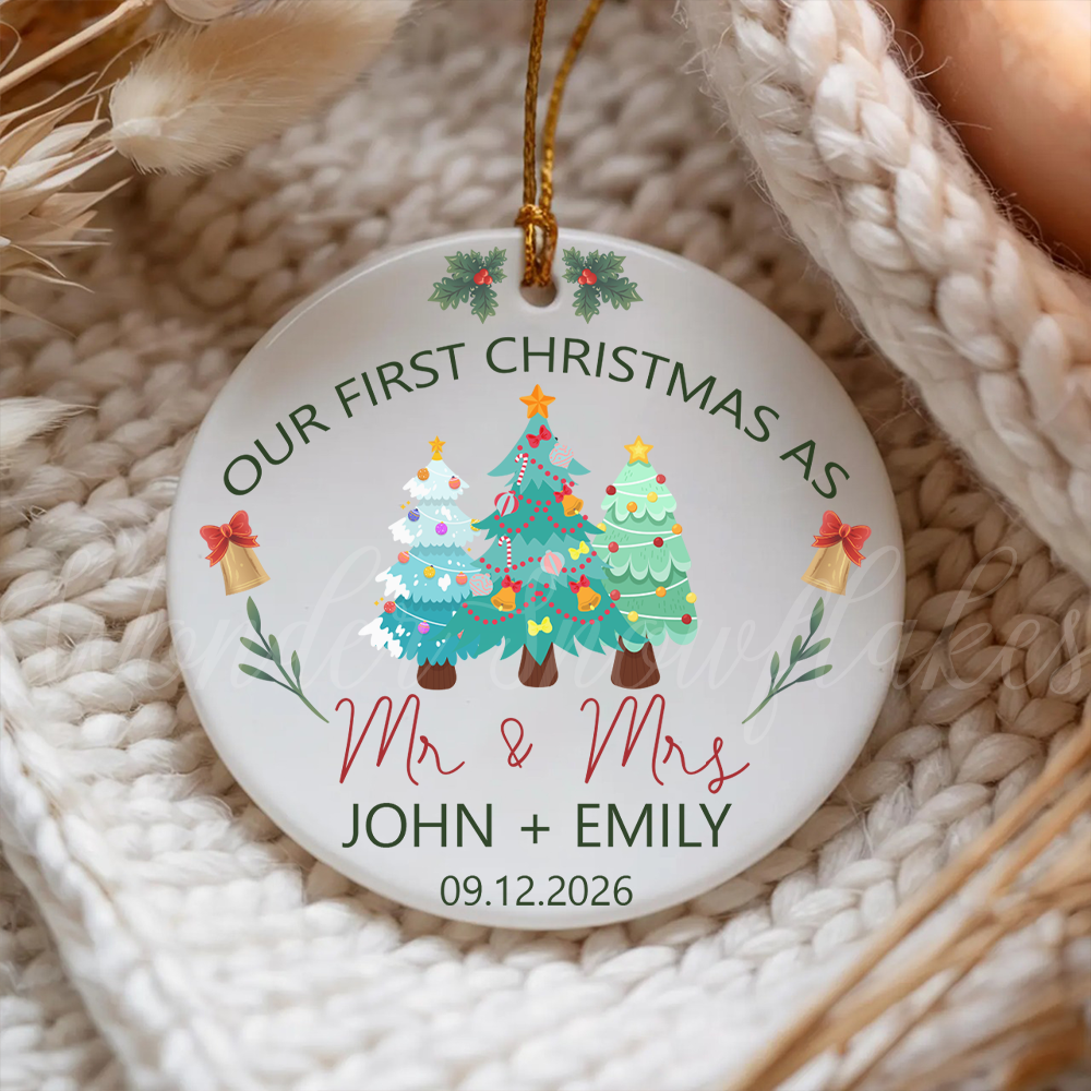 Personalized "Our First Christmas As Mr. & Mrs." Ornament – Custom Decorated Trees Newlywed Keepsake