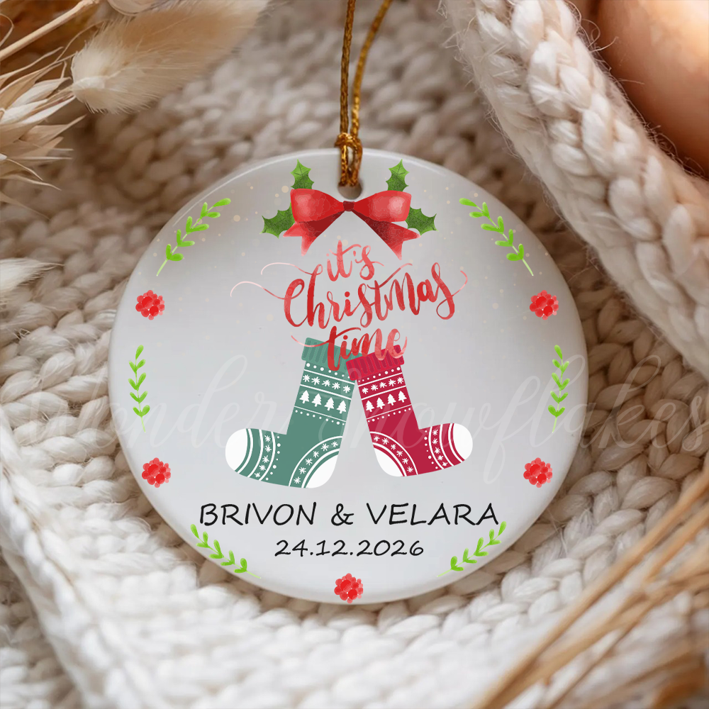Personalized "It's Christmas Time" Cozy Socks Ornament – Custom Couples & Anniversary Keepsake