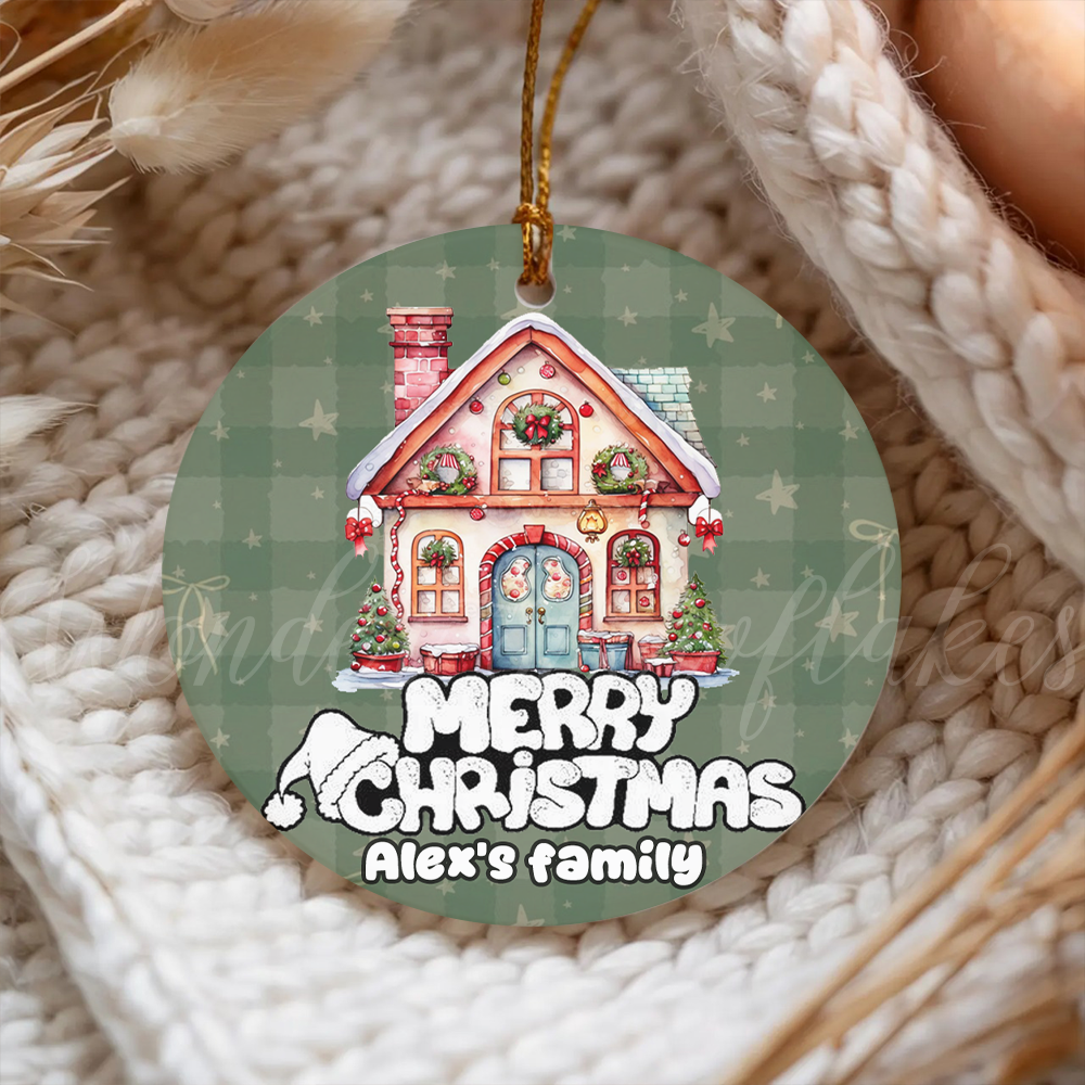 Personalized "Merry Christmas" Family Home Ornament – Custom Cozy Plaid Keepsake