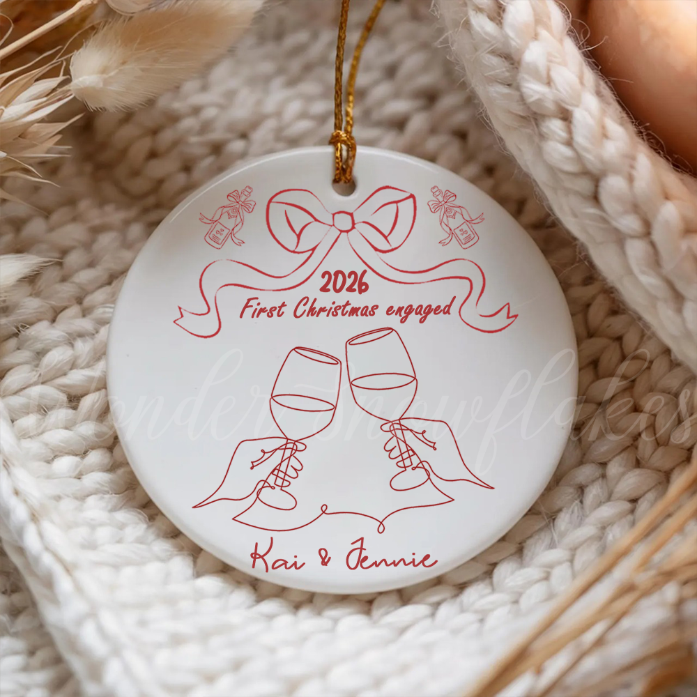 Personalized "First Christmas Engaged" Ornament – Custom Elegant Line Art Couples Keepsake