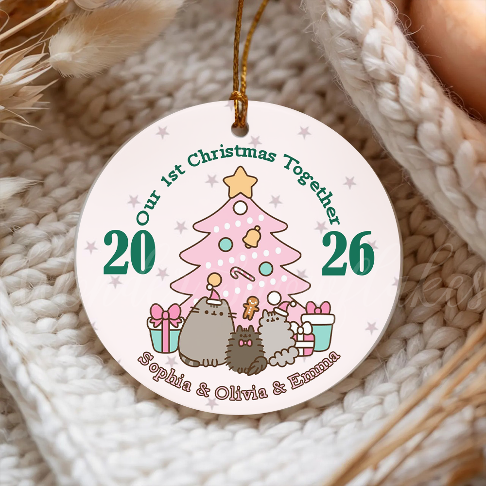 Personalized "Our 1st Christmas Together" Kawaii Cats Ornament – Custom Keepsake for Best Friends, Sisters, or Roommates