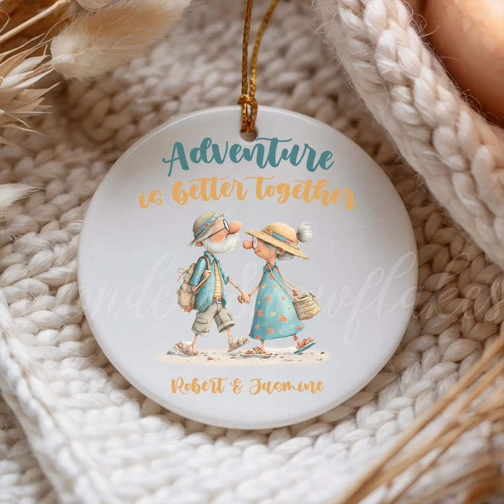 Personalized "Adventure is Better Together" Couple Ornament – Custom Travel & Anniversary Keepsake