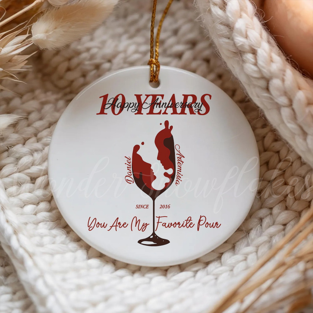 Personalized "My Favorite Pour" Wine Lovers Anniversary Ornament – Custom Couple's Keepsake