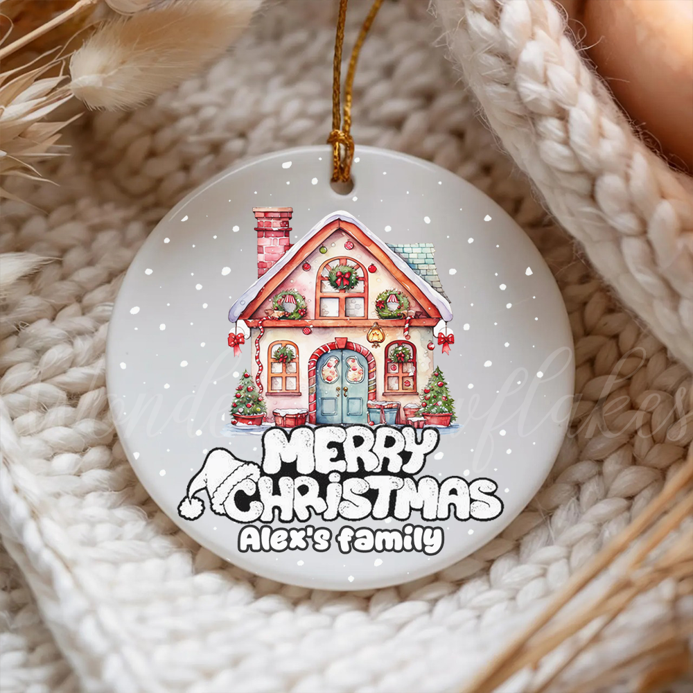 Personalized "Merry Christmas" Family Home Ornament – Custom Storybook House Keepsake
