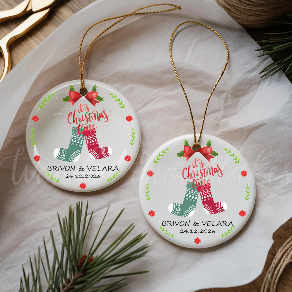 Personalized "It's Christmas Time" Cozy Socks Ornament – Custom Couples & Anniversary Keepsake