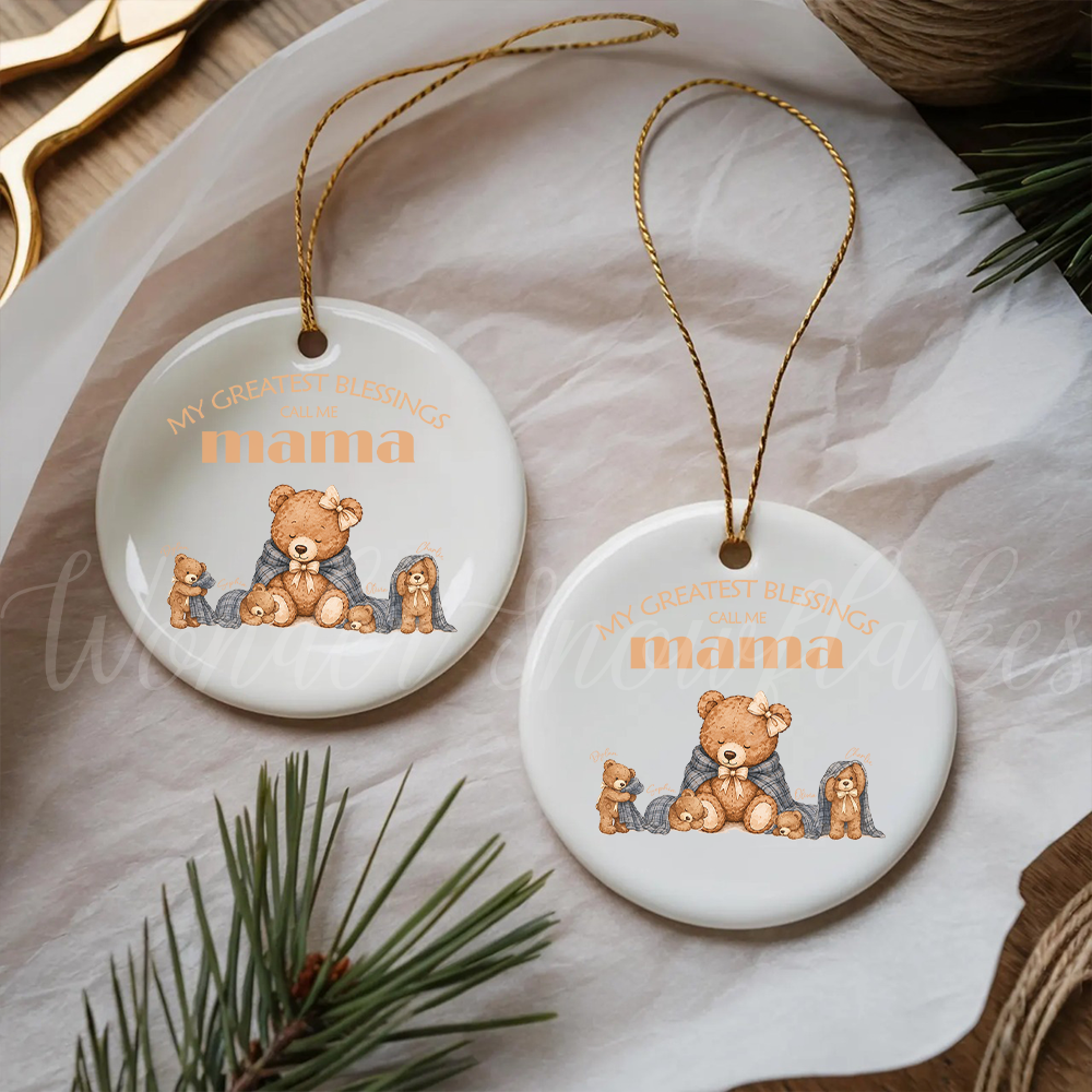 Personalized "My Greatest Blessings" Mama Bear Ornament – Custom Mother's Keepsake