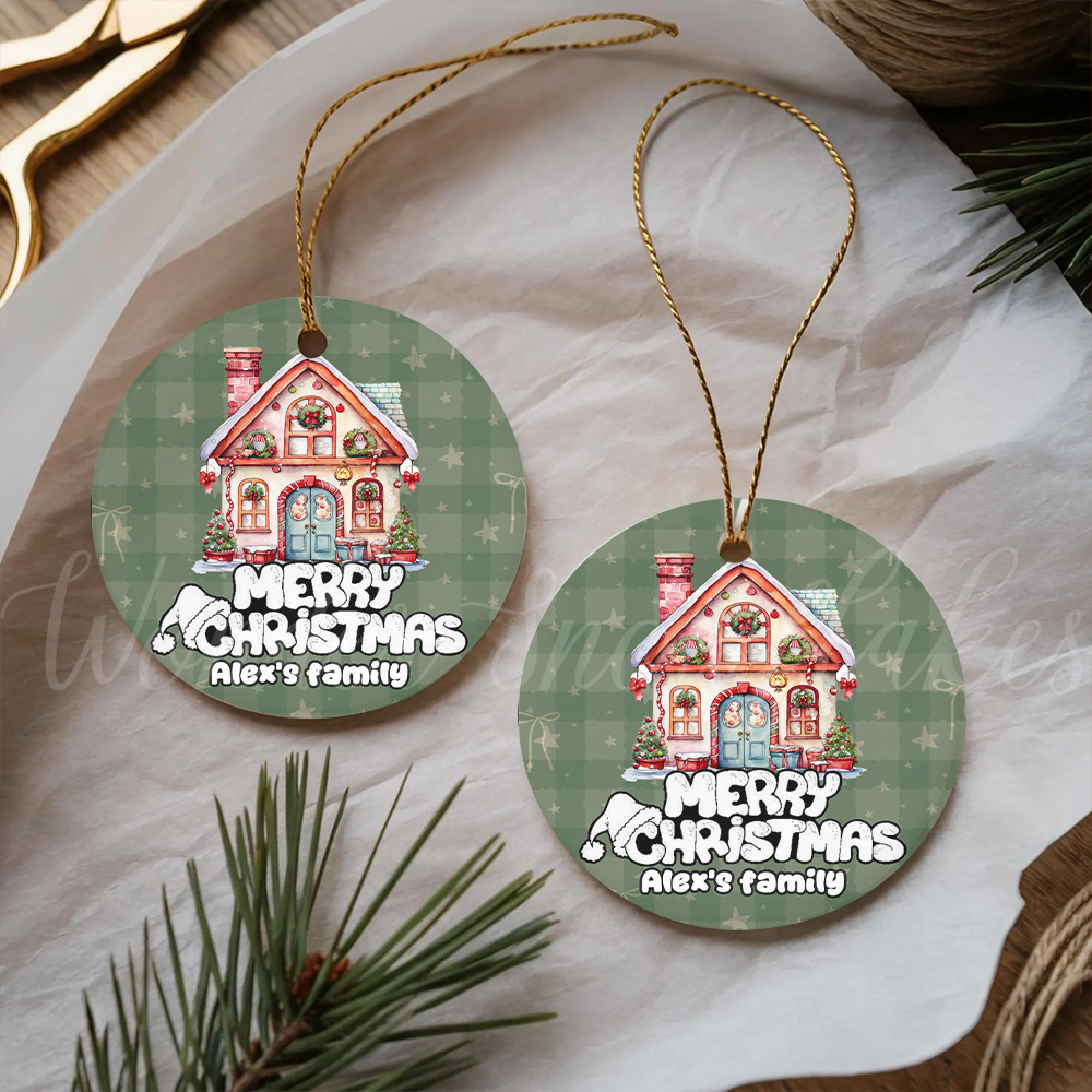 Personalized "Merry Christmas" Family Home Ornament – Custom Cozy Plaid Keepsake