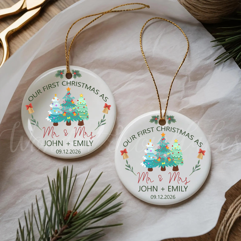 Personalized "Our First Christmas As Mr. & Mrs." Ornament – Custom Decorated Trees Newlywed Keepsake
