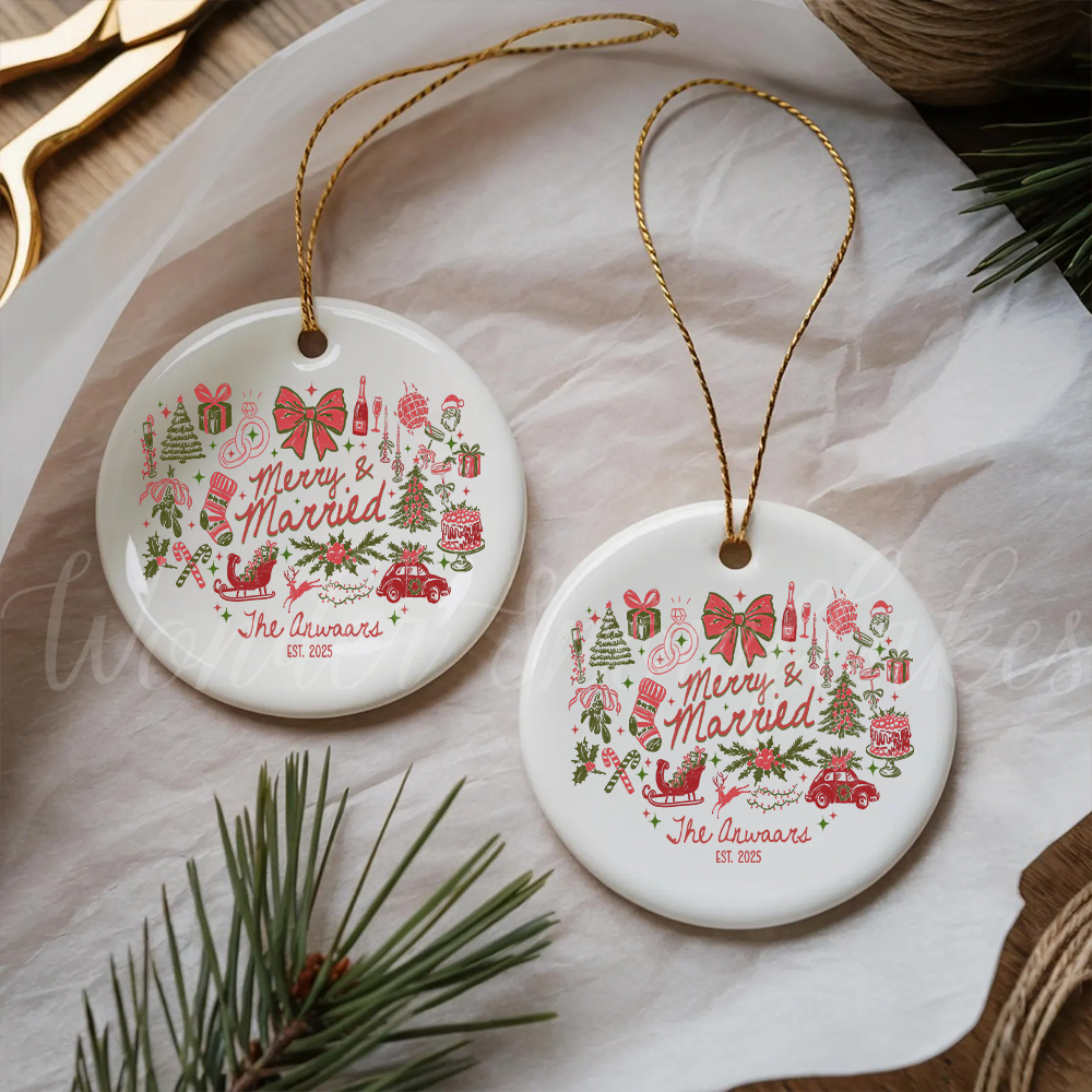 Personalized "Merry & Married" First Christmas Ornament – Custom Newlywed Keepsake