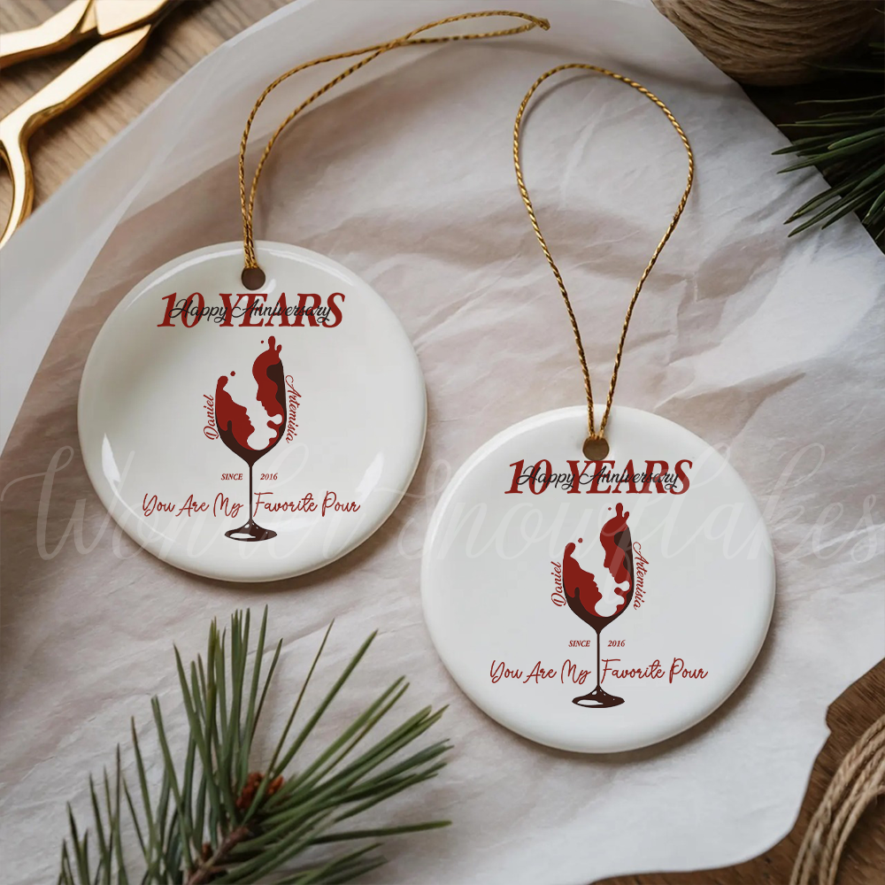 Personalized "My Favorite Pour" Wine Lovers Anniversary Ornament – Custom Couple's Keepsake