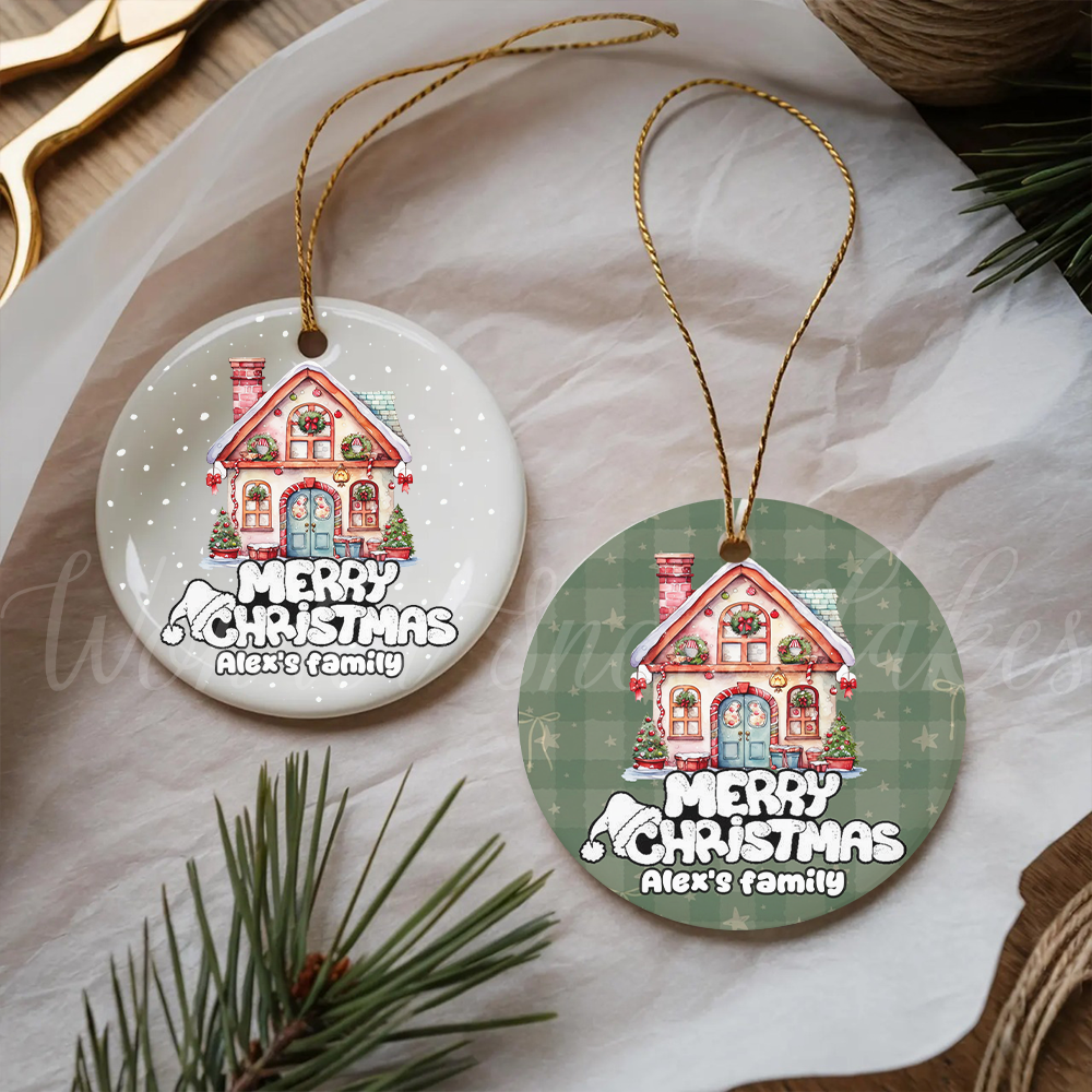 Personalized "Merry Christmas" Family Home Ornament – Custom Storybook House Keepsake