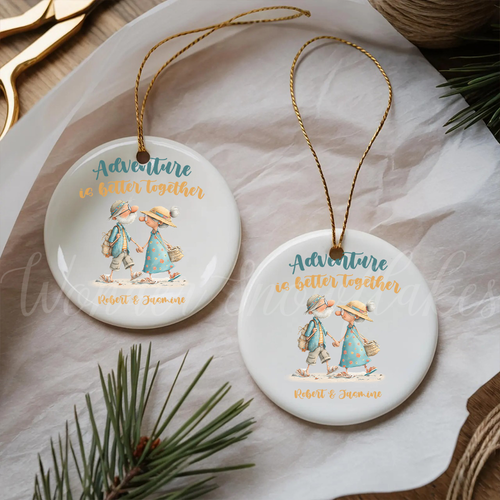 Personalized "Adventure is Better Together" Couple Ornament – Custom Travel & Anniversary Keepsake