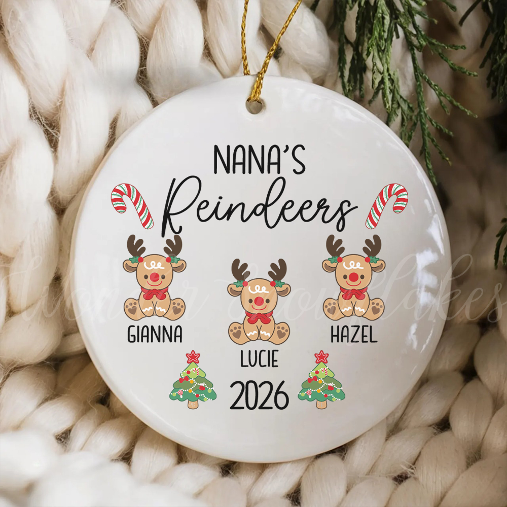 Personalized "Nana's Reindeers" Keepsake Ornament – Custom Grandkids Christmas Tree Decoration