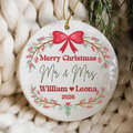 Personalized "Mr. & Mrs." First Christmas Ornament – Custom Couples Wreath Keepsake
