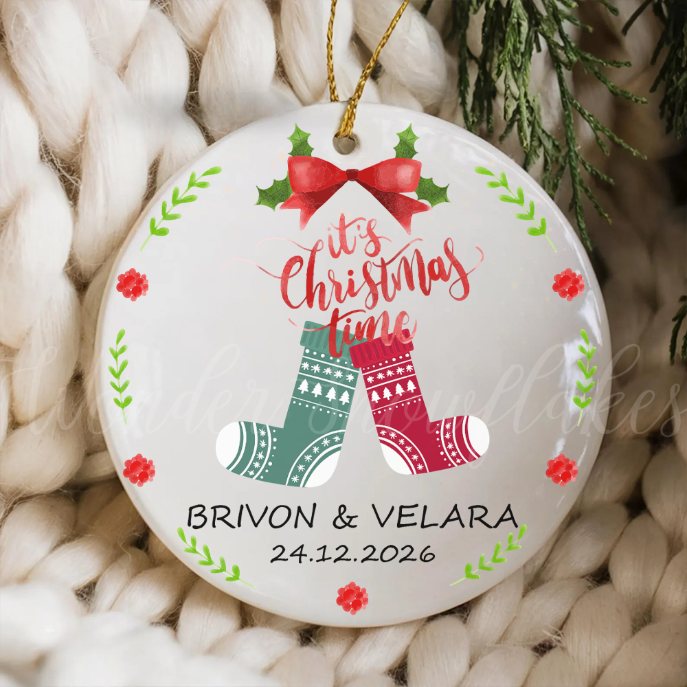 Personalized "It's Christmas Time" Cozy Socks Ornament – Custom Couples & Anniversary Keepsake