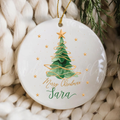 Personalized "Merry Christmas" Custom Name Ornament – Elegant Watercolor Tree Keepsake