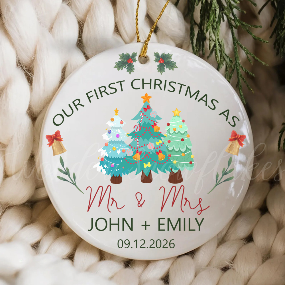 Personalized "Our First Christmas As Mr. & Mrs." Ornament – Custom Decorated Trees Newlywed Keepsake