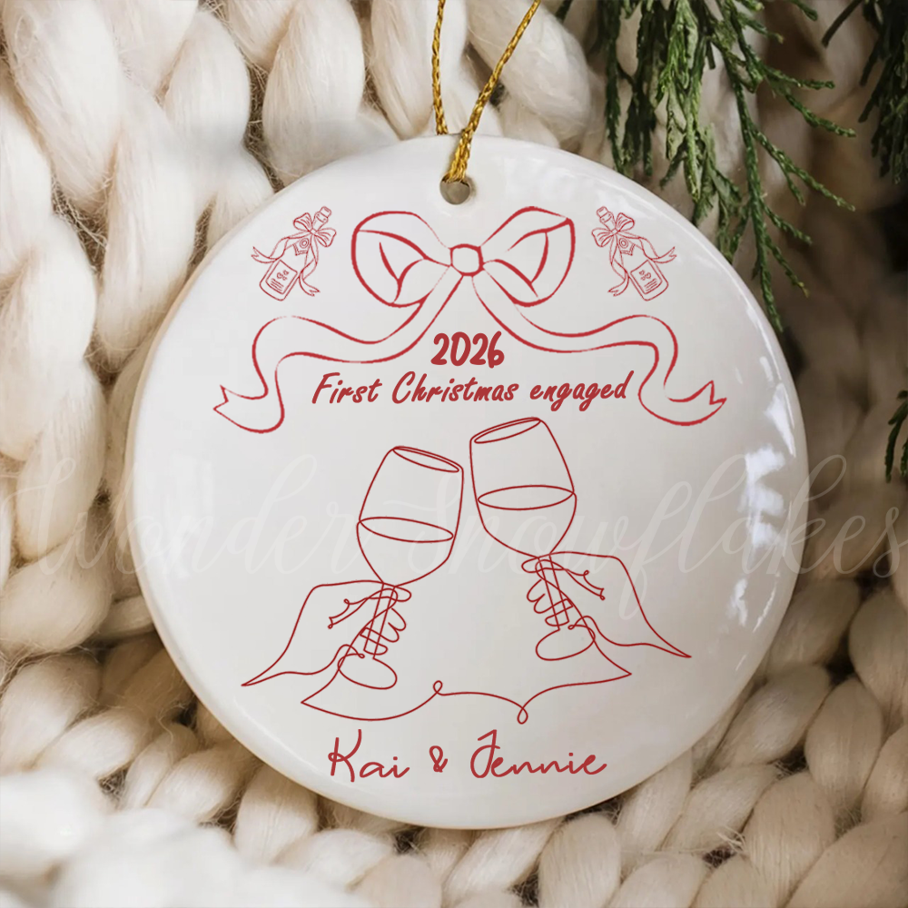 Personalized "First Christmas Engaged" Ornament – Custom Elegant Line Art Couples Keepsake