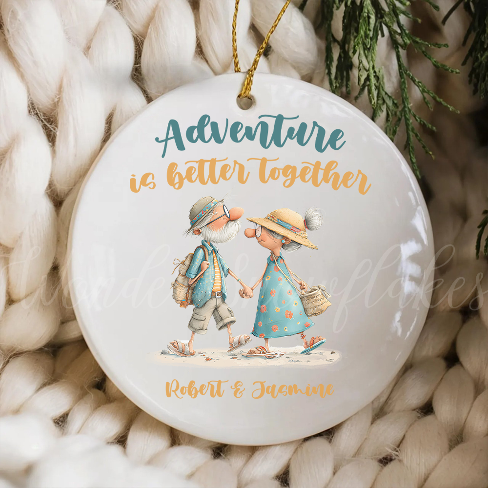 Personalized "Adventure is Better Together" Couple Ornament – Custom Travel & Anniversary Keepsake