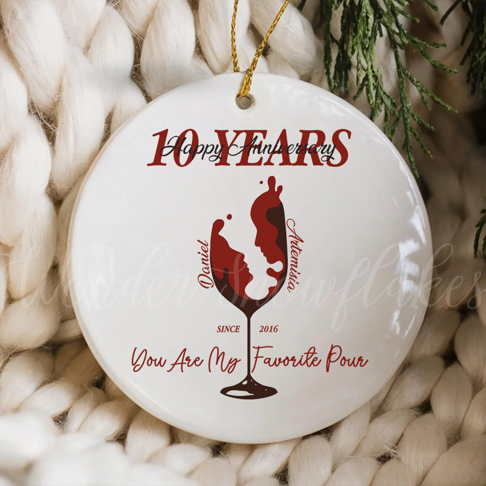 Personalized "My Favorite Pour" Wine Lovers Anniversary Ornament – Custom Couple's Keepsake